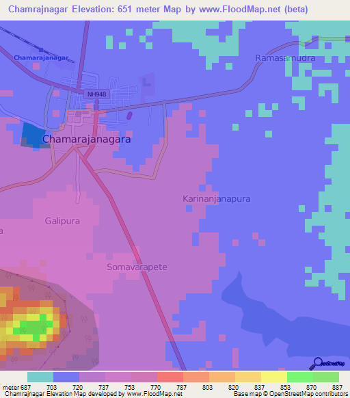 Chamrajnagar,India Elevation Map