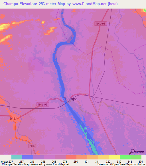 Champa,India Elevation Map