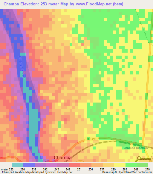 Champa,India Elevation Map