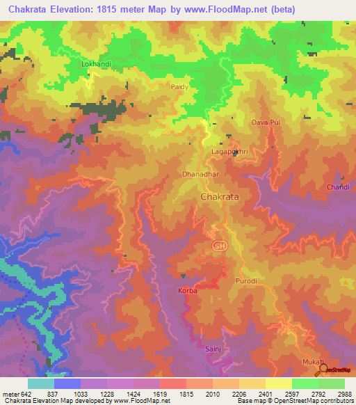 Chakrata,India Elevation Map