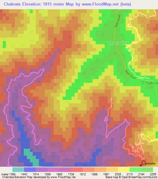 Chakrata,India Elevation Map