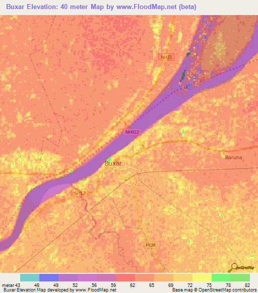 Buxar,India Elevation Map
