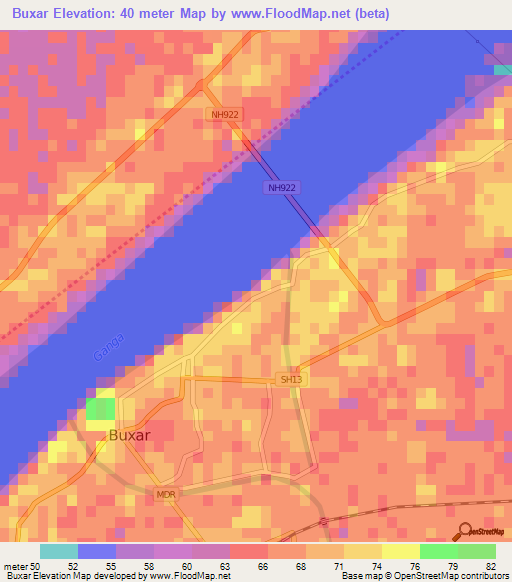 Buxar,India Elevation Map