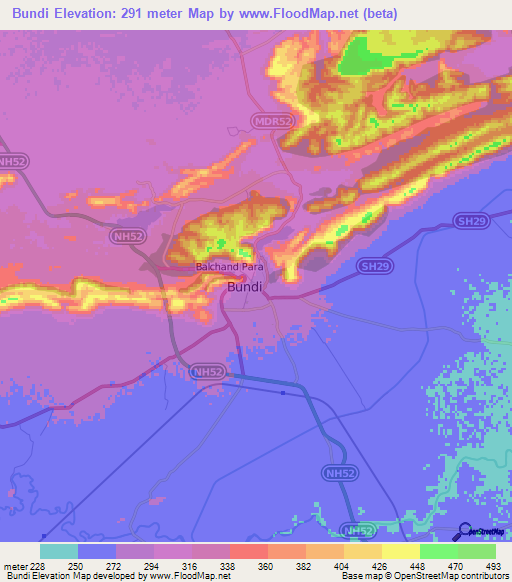 Bundi,India Elevation Map