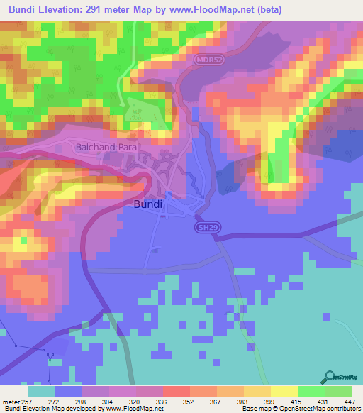 Bundi,India Elevation Map