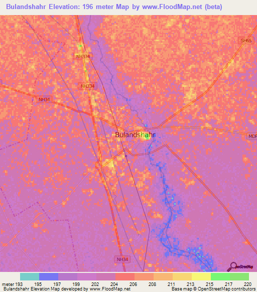 Bulandshahr,India Elevation Map