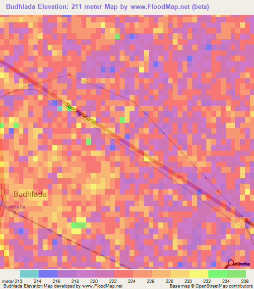 Budhlada,India Elevation Map