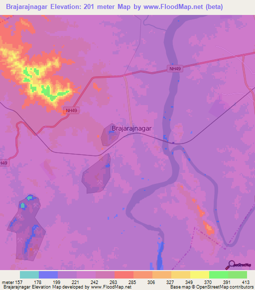 Brajarajnagar,India Elevation Map