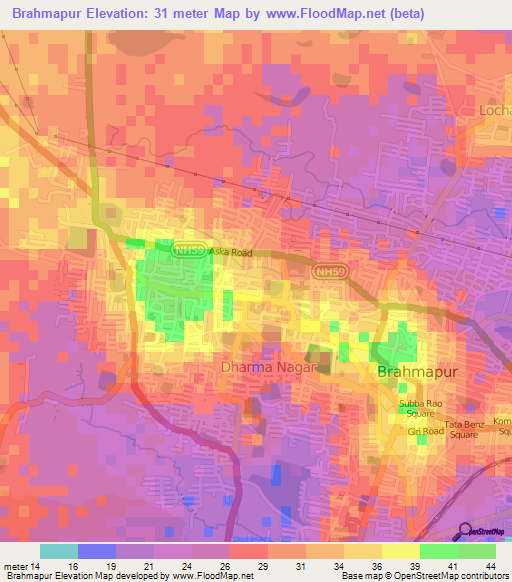 Brahmapur,India Elevation Map