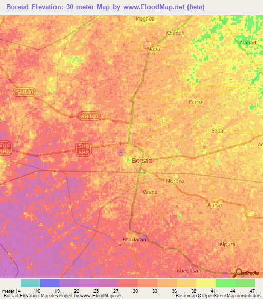Borsad,India Elevation Map