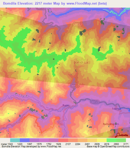 Bomdila,India Elevation Map