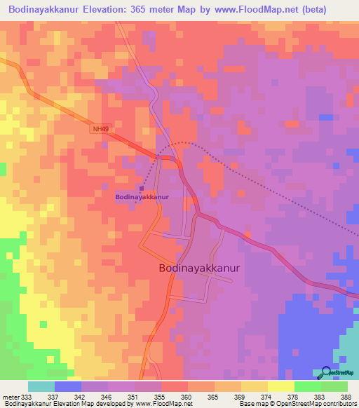 Bodinayakkanur,India Elevation Map