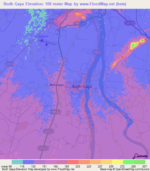 Bodh Gaya,India Elevation Map