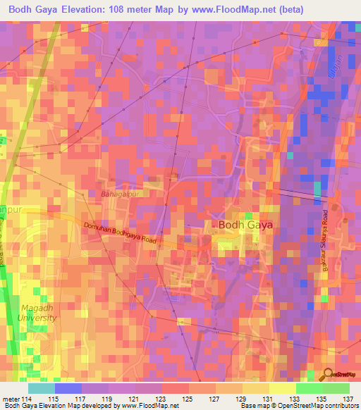 Bodh Gaya,India Elevation Map