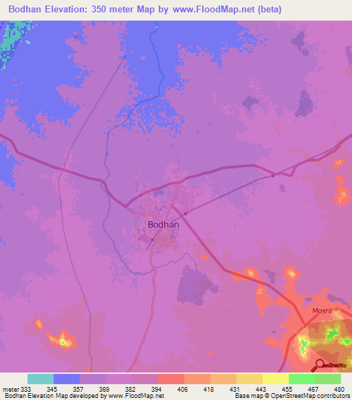 Bodhan,India Elevation Map