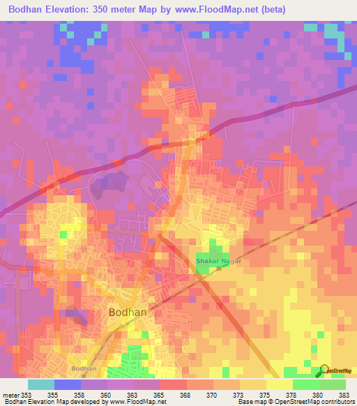 Bodhan,India Elevation Map