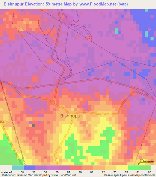 Bishnupur,India Elevation Map