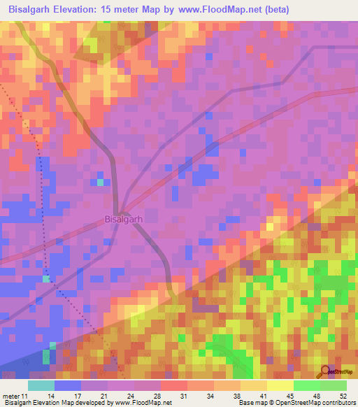 Bisalgarh,India Elevation Map