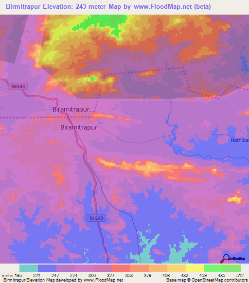Birmitrapur,India Elevation Map