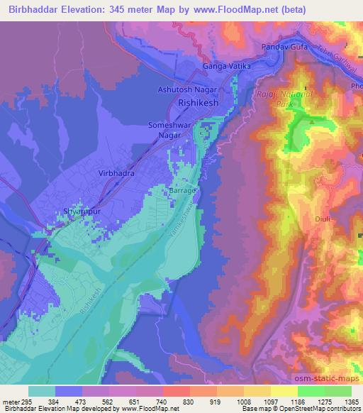 Birbhaddar,India Elevation Map