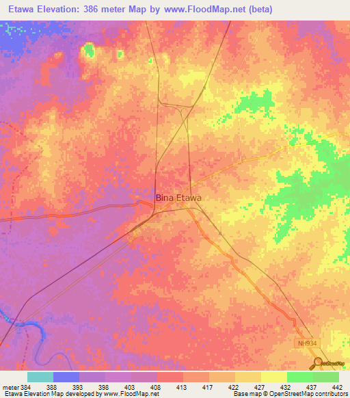 Etawa,India Elevation Map