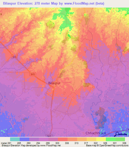 Bilaspur,India Elevation Map