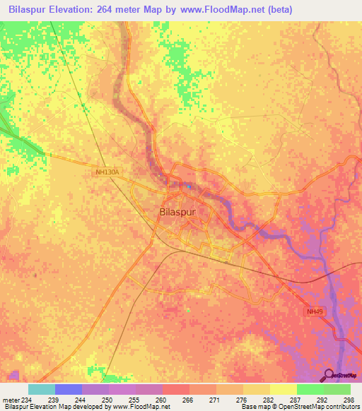 Bilaspur,India Elevation Map