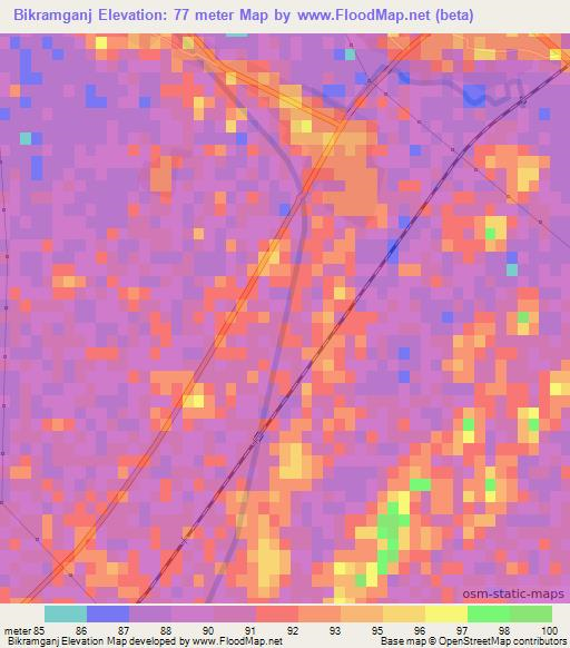 Bikramganj,India Elevation Map
