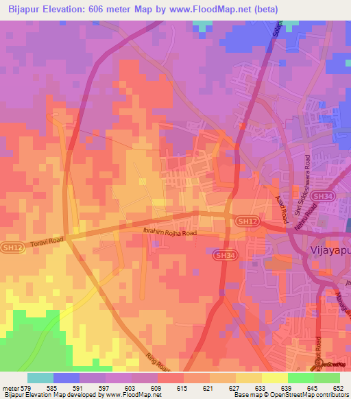 Bijapur,India Elevation Map