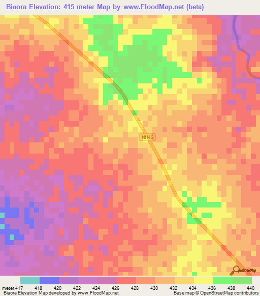 Biaora,India Elevation Map