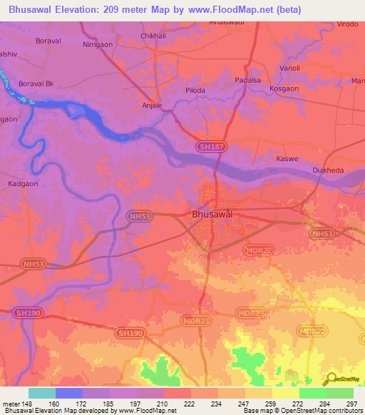 Bhusawal,India Elevation Map