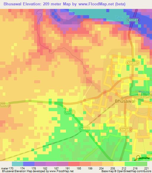 Bhusawal,India Elevation Map