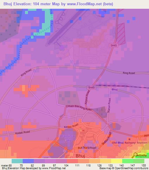 Bhuj,India Elevation Map