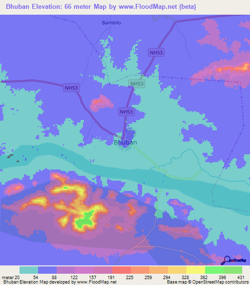 Bhuban,India Elevation Map