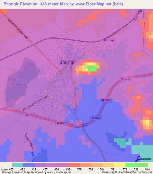 Bhongir,India Elevation Map