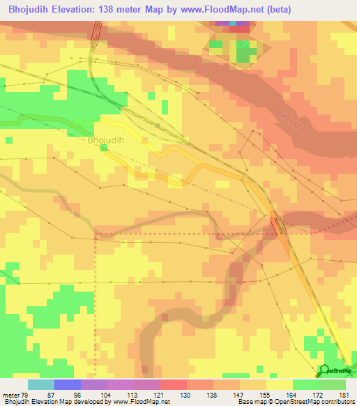 Bhojudih,India Elevation Map