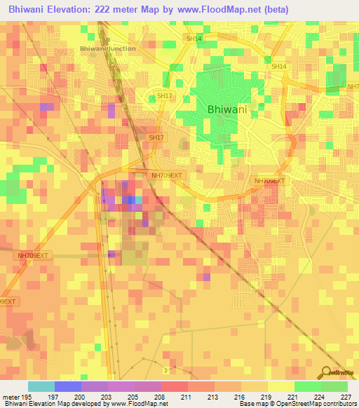 Bhiwani,India Elevation Map