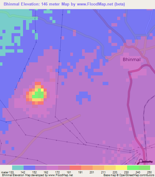 Bhinmal,India Elevation Map