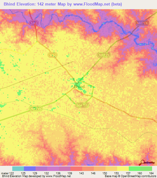 Bhind,India Elevation Map