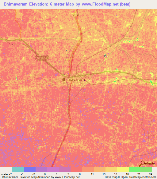 Bhimavaram,India Elevation Map