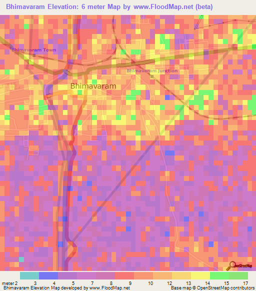 Bhimavaram,India Elevation Map