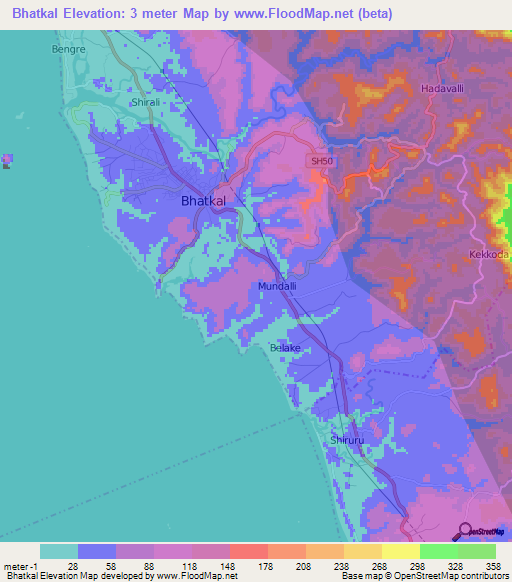 Bhatkal,India Elevation Map