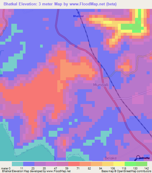 Bhatkal,India Elevation Map
