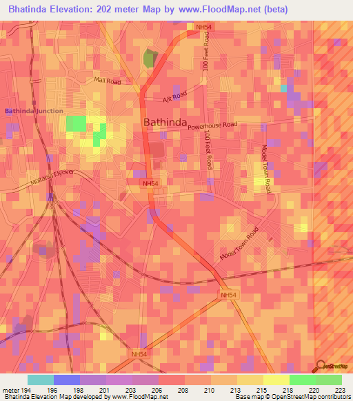 Bhatinda,India Elevation Map
