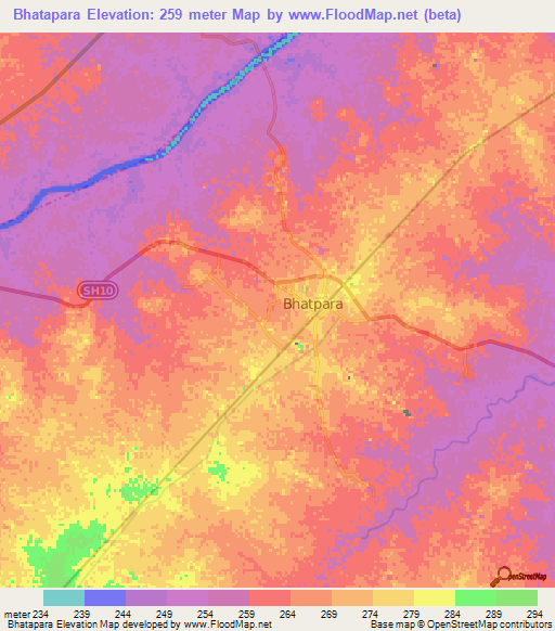 Bhatapara,India Elevation Map