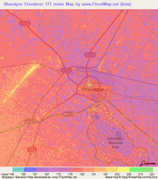 Bharatpur,India Elevation Map