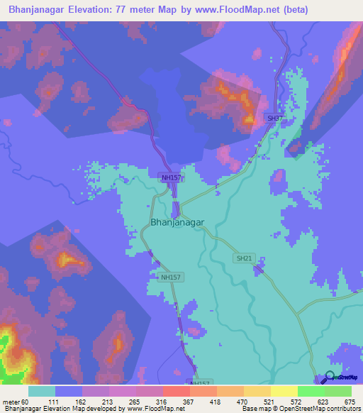 Bhanjanagar,India Elevation Map