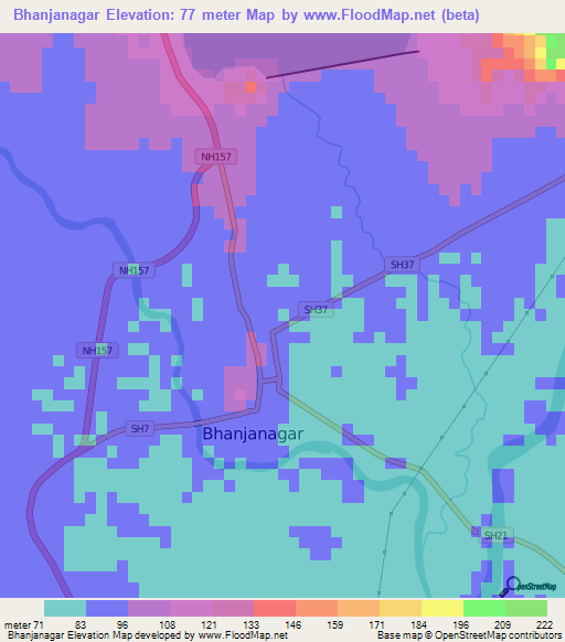 Bhanjanagar,India Elevation Map