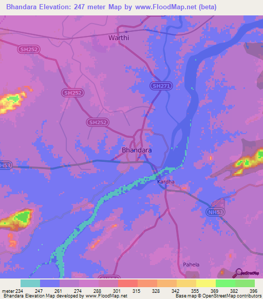 Bhandara,India Elevation Map