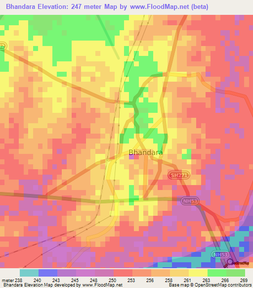 Bhandara,India Elevation Map